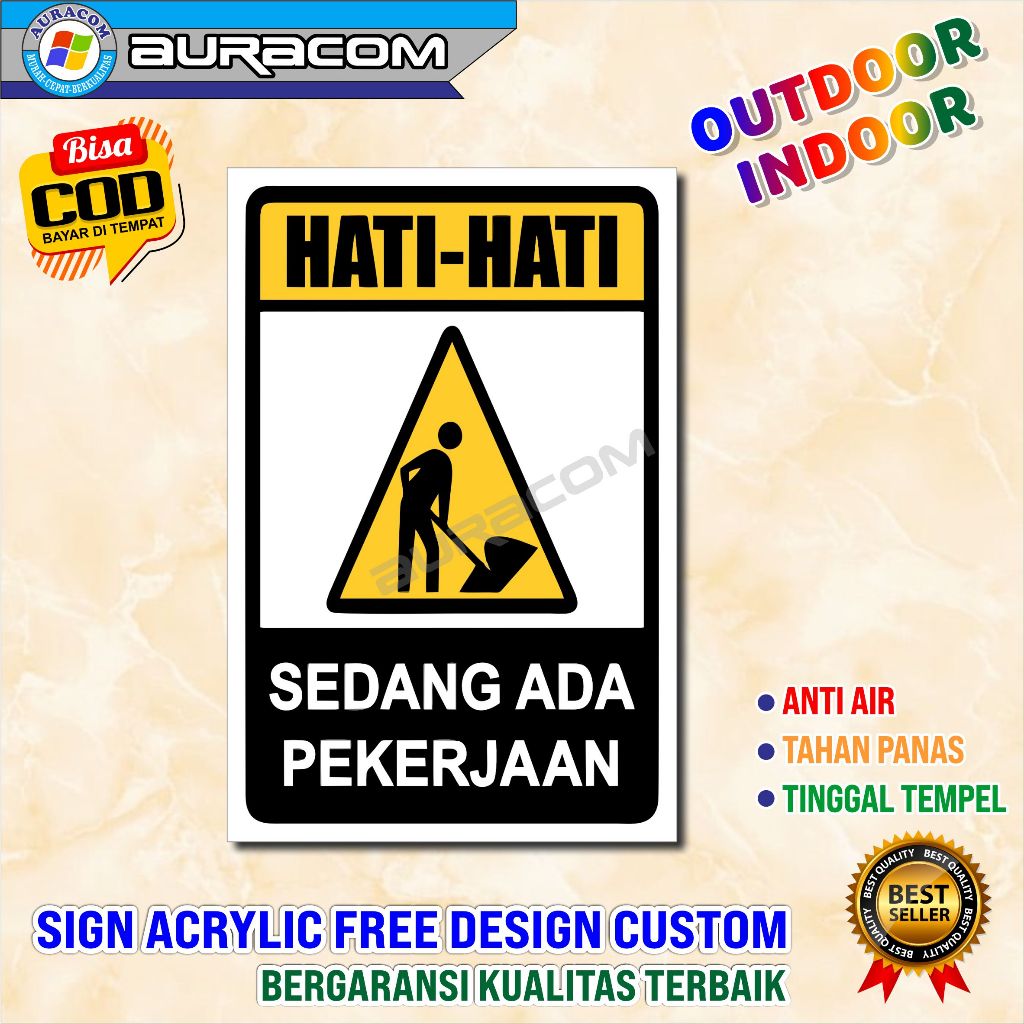 

Papan Rambu Sedang Ada Pekerjaan Acrylic Sign Papan Peringatan Custom Design - B418
