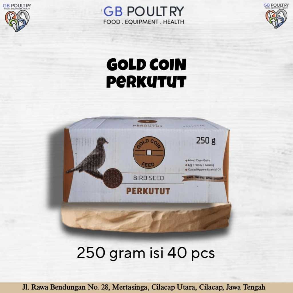 Gold Coin Perkutut/Pelet Kuning/Seaweed/Crumble Merah/Kenari/Love Bird 250 gram 1 dus isi 40pcs