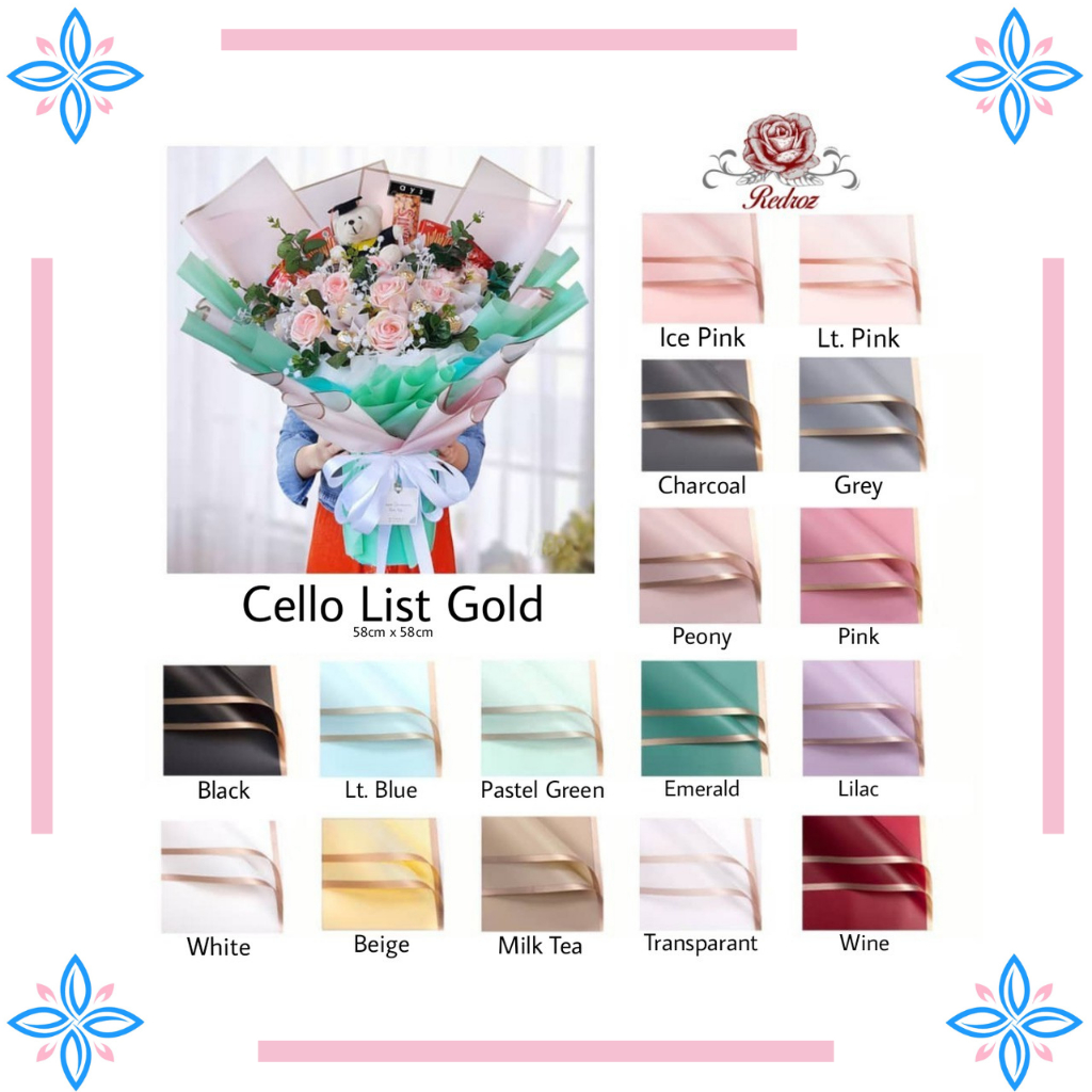 

KB10 20Lembar Flower Wrapping Paper Varian List Gold Emas Cellophane