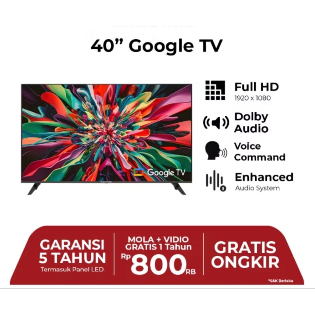 LED tv Polytron 40 inc android google tv/ LED TV Polytron 40RG
