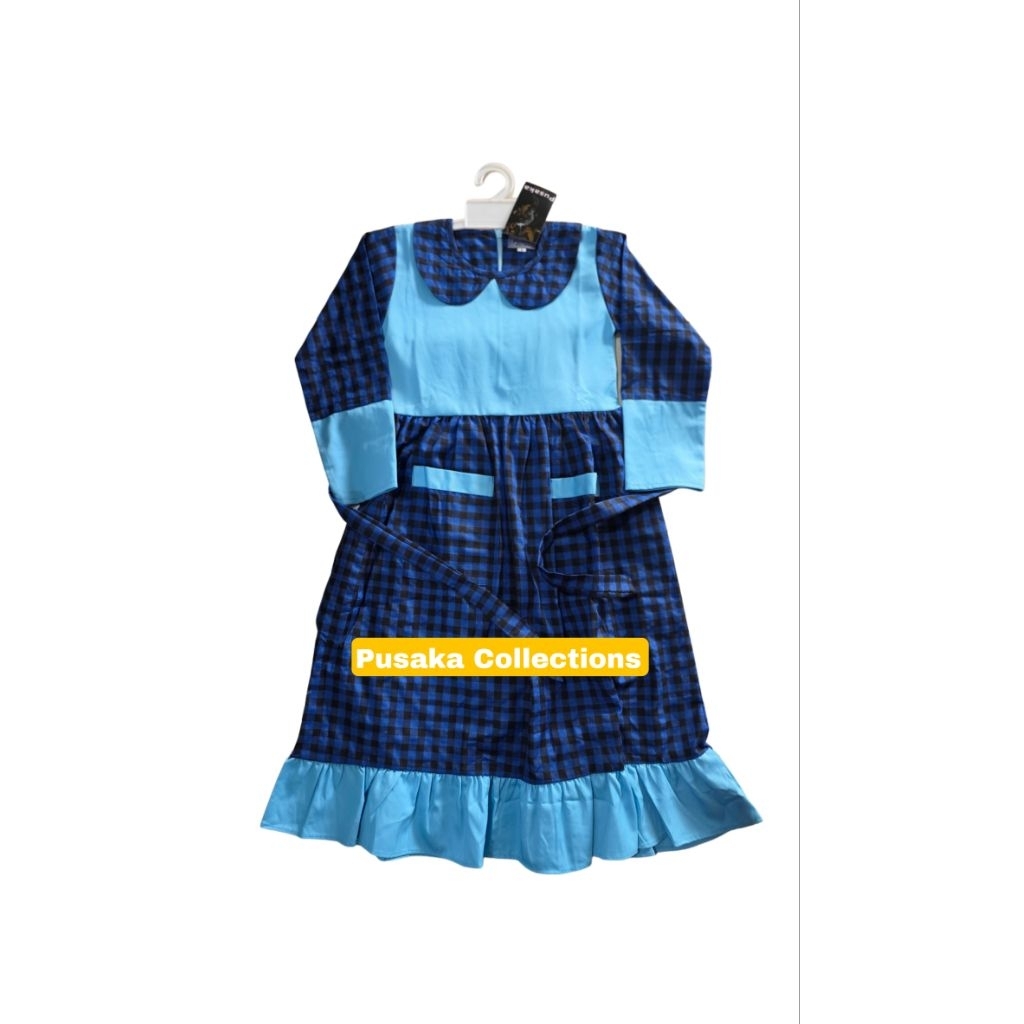 Baju muslim anak perempuan /gamis anak tk warna biru kotak kotak