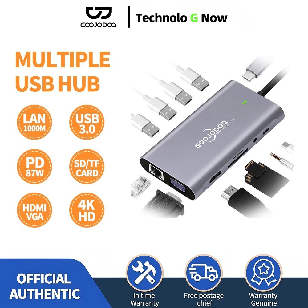 Goojodoq 11 In 1 USB C HUB Laptop Docking Station untuk Dell HP For MacBook Pro Tipe C Dock HD PD 3.