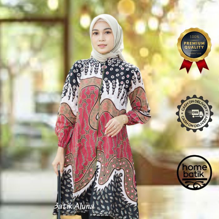 Blouse Atasan Tunik Batik Wanita Elegan Lengan Panjang Kerja Kasual Santai KondanganTradisi Mewah 16