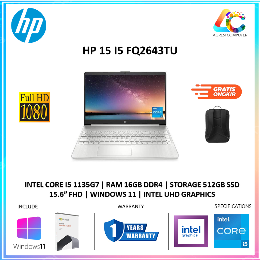 HP 15 I5 FQ2643TU 1135G7 16GB 512GB W11 15.6
