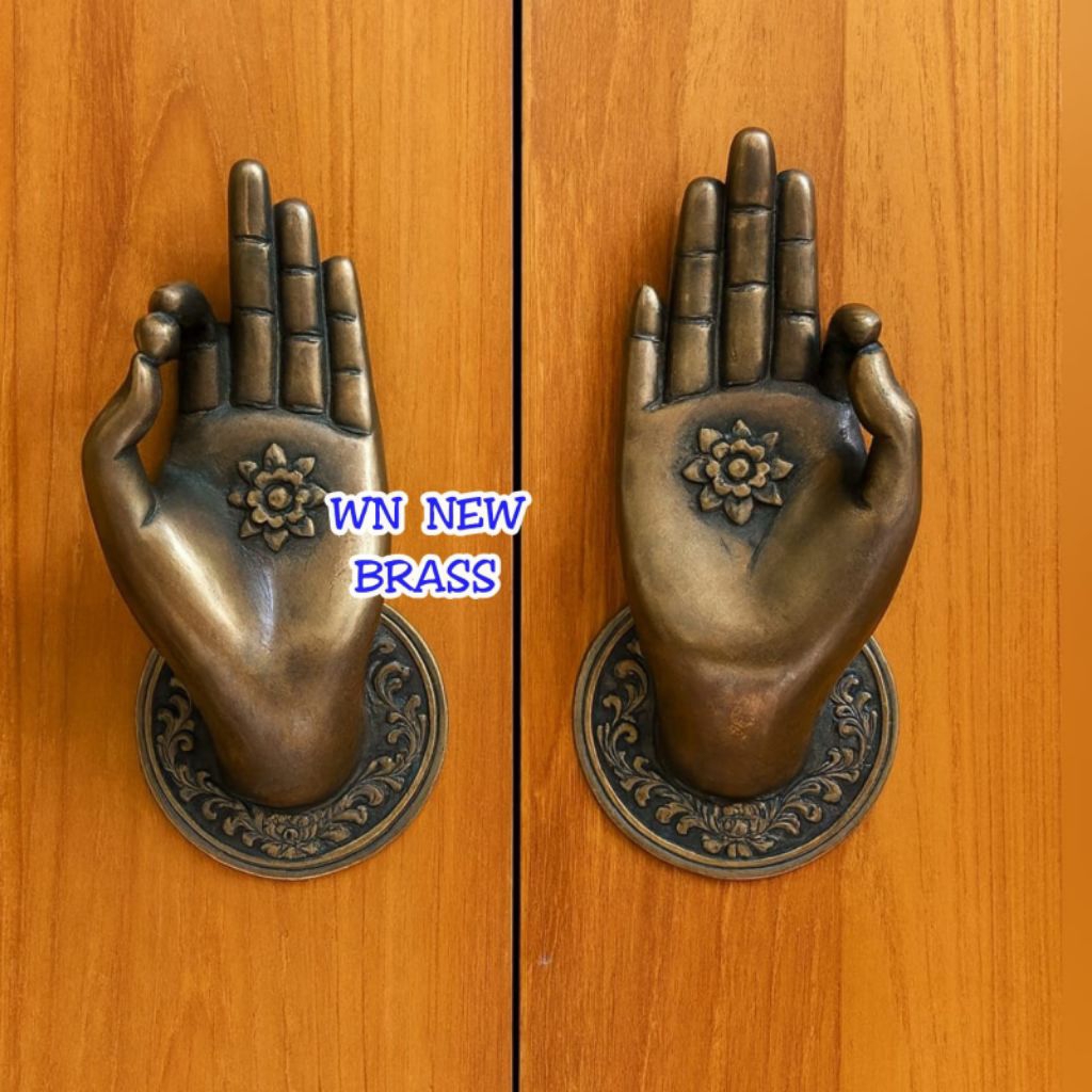 Handle Pintu / Gagang Pintu Rumah Pagar Kuningan Motif Tangan 12 cm