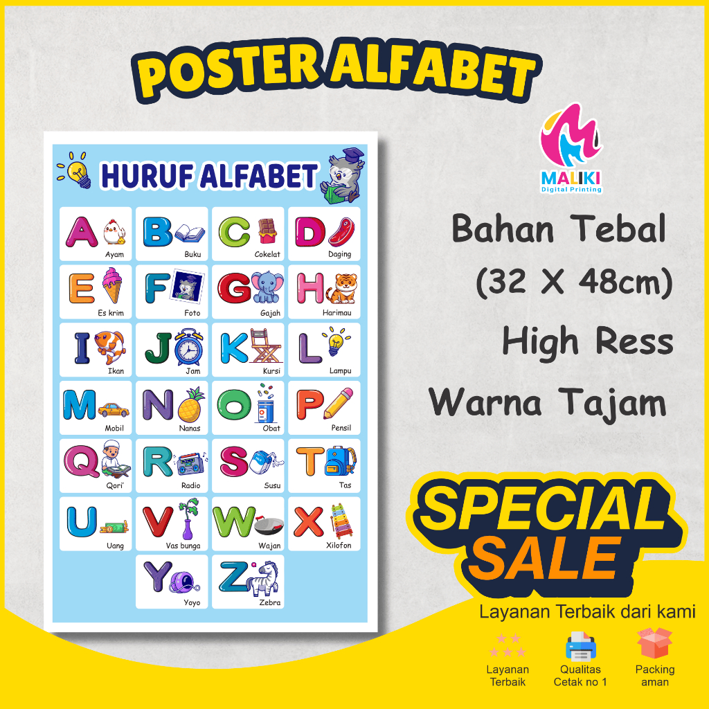 Poster KELAS  Edukasi Huruf Alfabet Huruf Besar