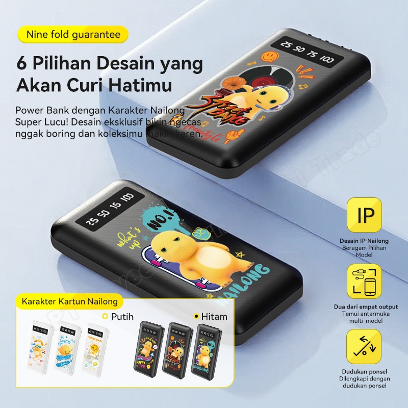 (Big Sale)KIVEE Powerbank 10000mAh Fast Charge KV-PT113P Pro Cute Cartoon Nailong IP With Kabel Data