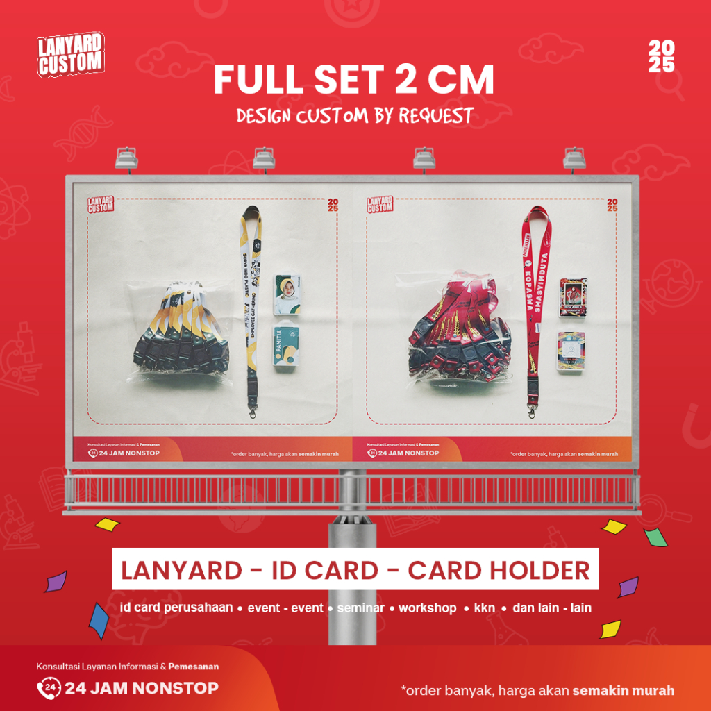

Cetak Fullset Lanyard, ID Card, Card Holder (2 cm) Custom Full Printing 1 / 2 Sisi