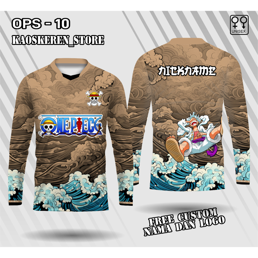 jersey monkey d lufffy lengan panjang baju onepiece kaos monkey d luffy gear five free custom