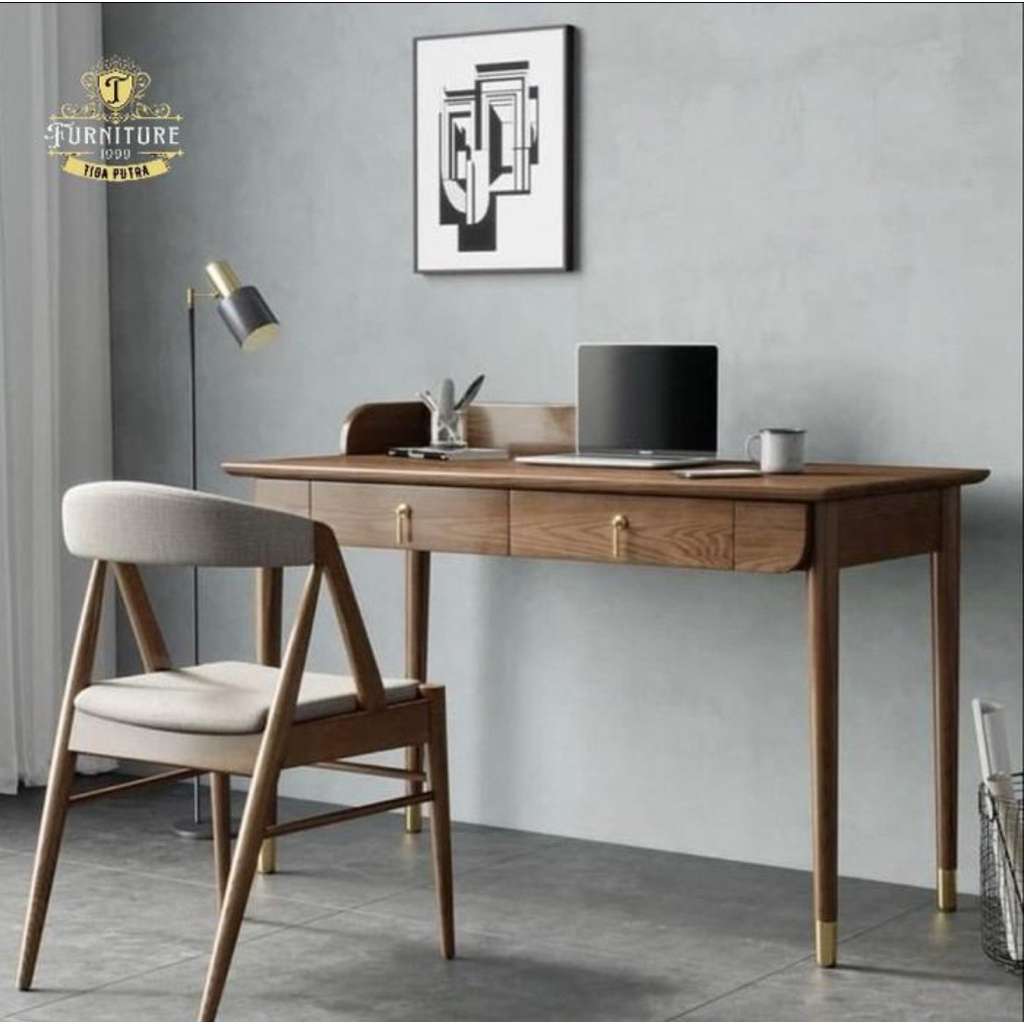 meja belajar meja kerja + kursi minimalis kayu jati