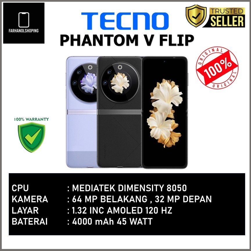 BLACK READY TECNO PHANTOM V FLIP 5G RAM 8GB ROM 256GB MEDIATEK DIMENSITY 8050 1.32 INC FLIP SCREEN A