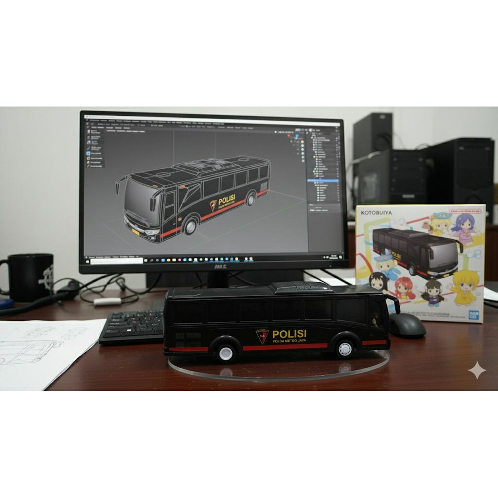 Mainan anak mobil bus polisi hitam