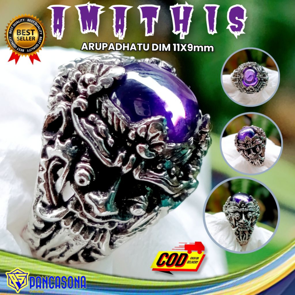 CINCIN BATU AKIK KECUBUNG ASIAN AMATHIS ARUPADHATU RING ASLI SUPER ALPAKA ARU