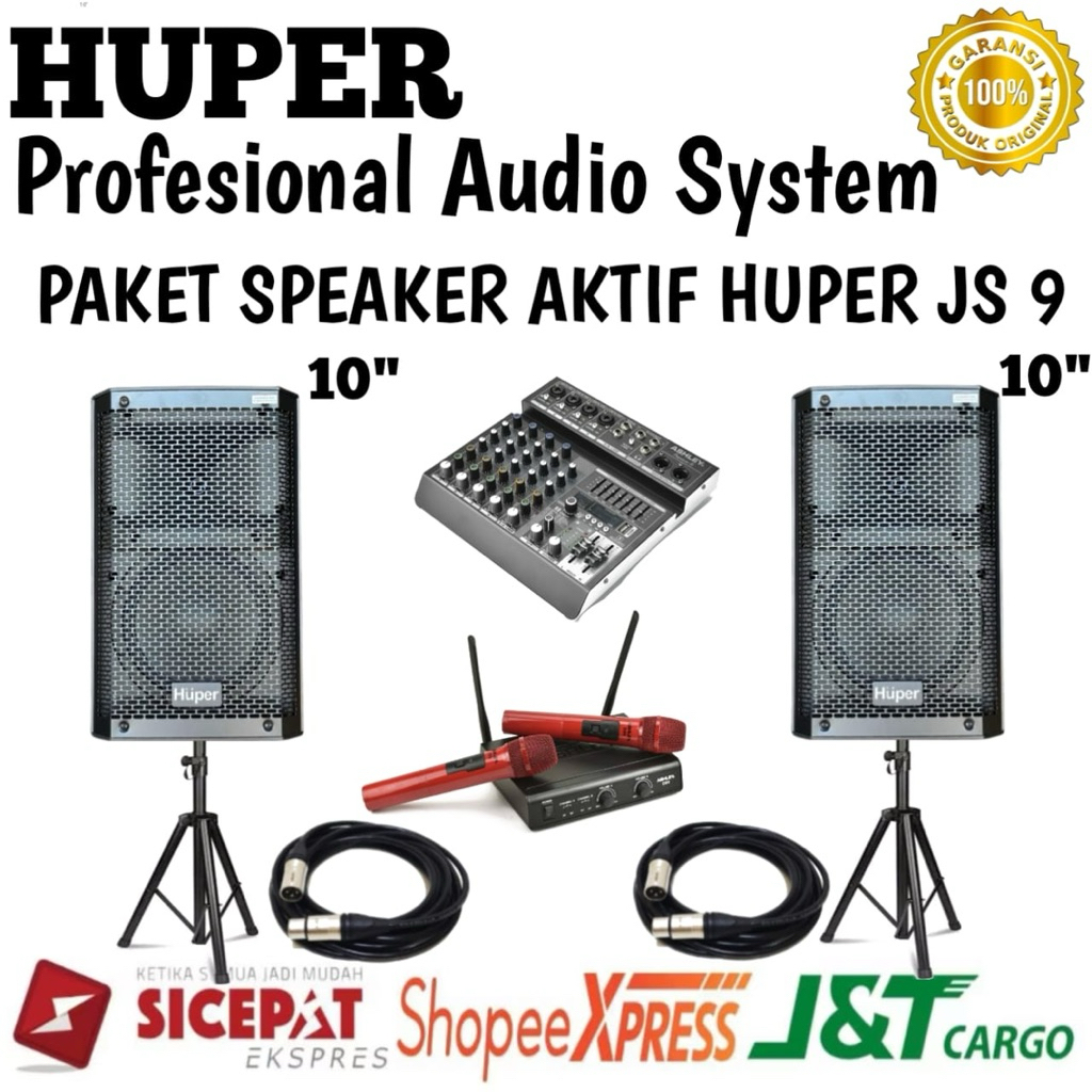 Paket Sound System Speaker Aktif Huper Js9 Original Speaker Aktif Huper 10inch Mixer Ashley 6 Channe