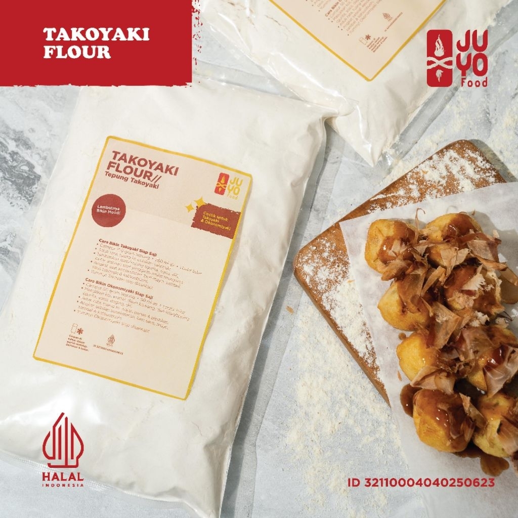 

HALAL MUI. TEPUNG BIANG TAKOYAKI 1 KG PREMIX. Bisa jadi hingga 1000 bola takoyaki