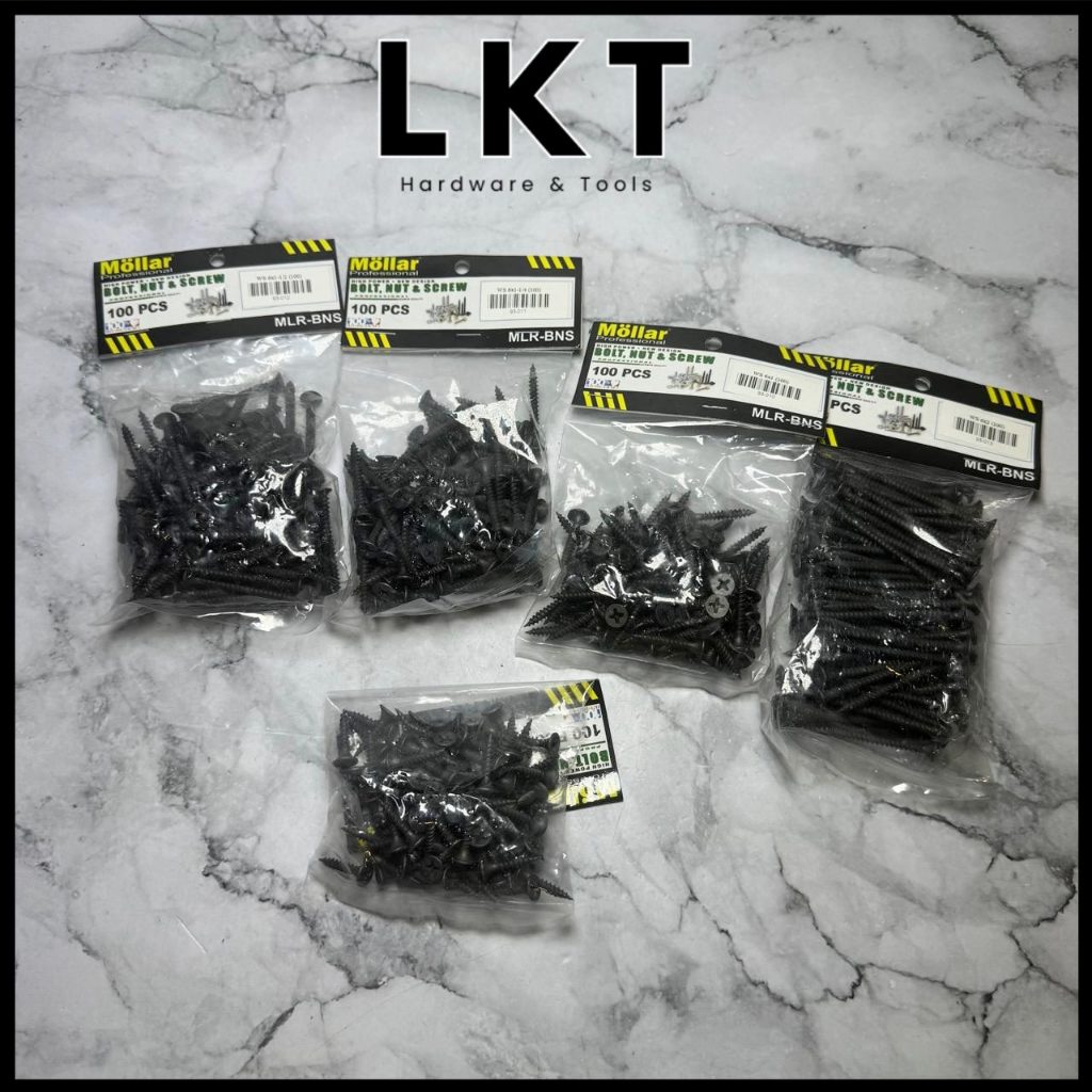 MOLLAR Skrup Sekrup Gypsum Hitam / Grc Kuning Tipe #6 x 3/4 - 1 - 1 1/4 - 1 1/2 - 2 Inch [1 Pack]