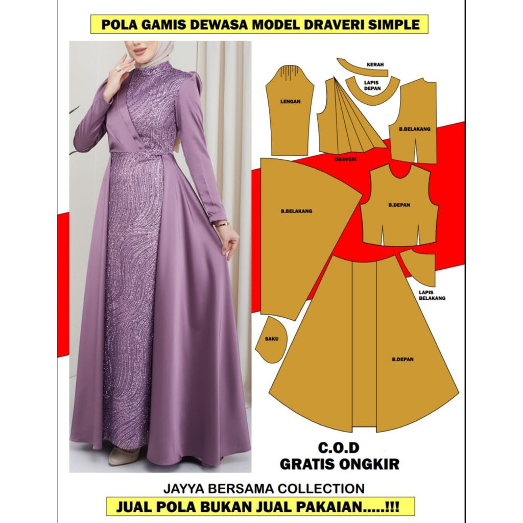 pola gamis model draveri simpel