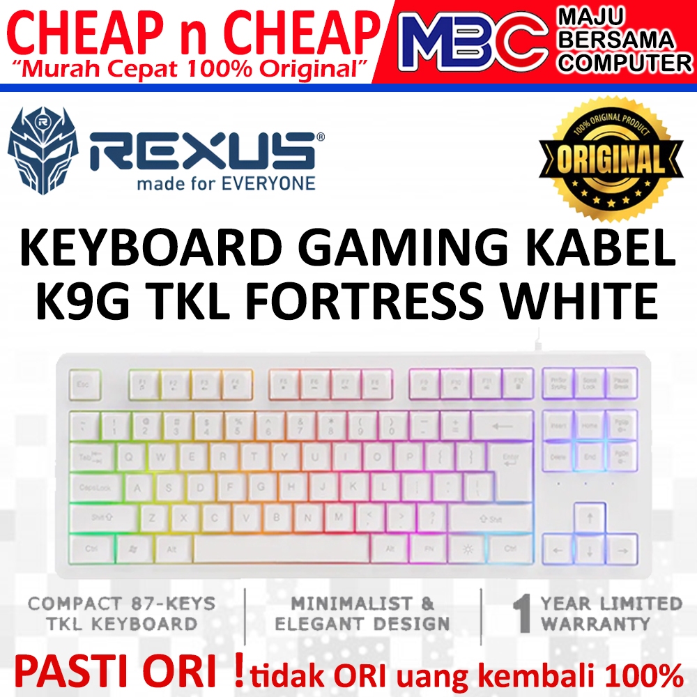 Keyboard Gaming Rexus K9G Fortress TKL RGB Gaming Keyboard Computer Kabel - PUTIH