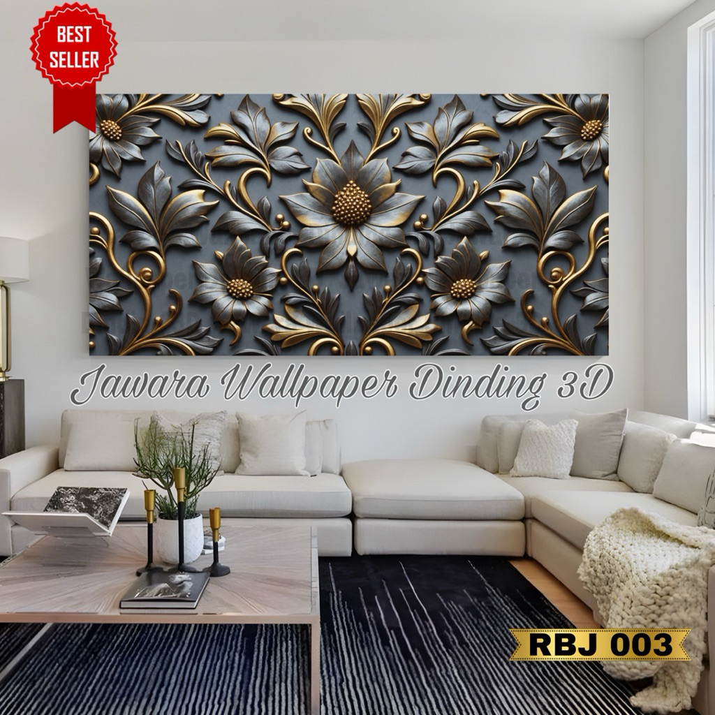 Wallpaper 3D Motif Relief Bunga Visual 3D