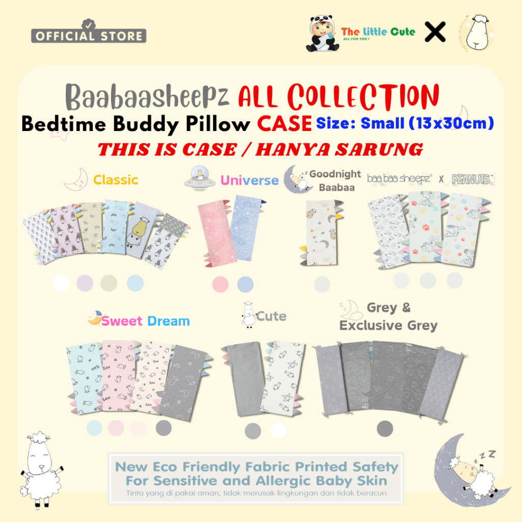 Baabaasheepz Bedtime Buddy Pillow Case Small Size Sarung Bedtime Buddy Classic Grey Cute Universe