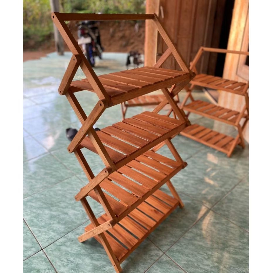 Rak Susun Kayu 4 Tingkat Serbaguna || Rak Buku || Rak Sepatu Sandal || Rak Dapur || Rak Display