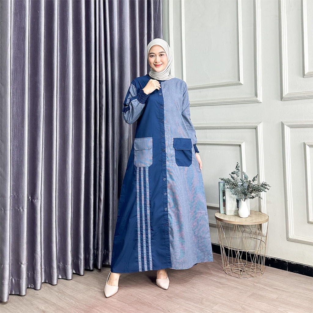 Gamis Katun Kombinasi Bahan Katun Tokai Busui Simple Elegan Kekinian