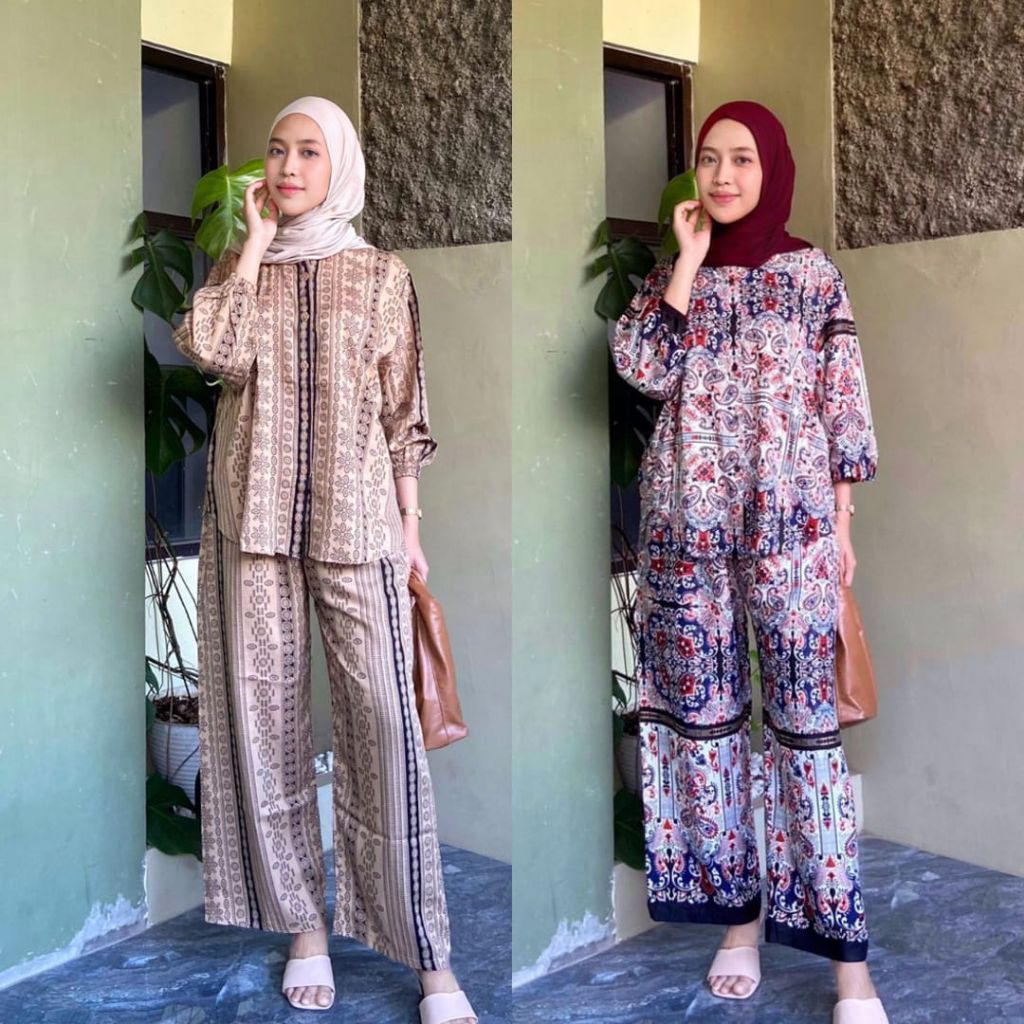 SET KEMEJA CELANA SETELAN BAJU KEMEJA DAN CELANA KULOT ONE SET RAYON
