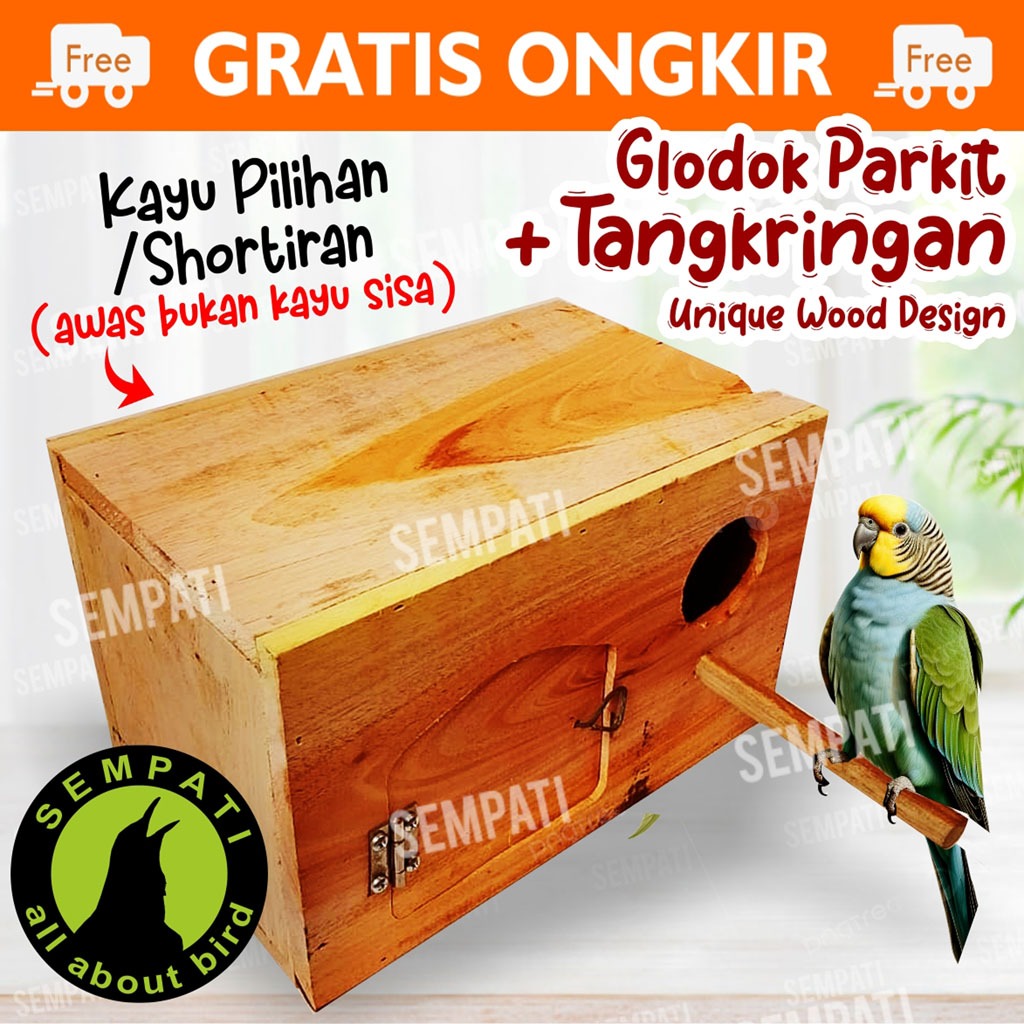 SEMPATI Glodok Parkit Plus Tangkringan & Pintu Gelodok Kayu Rumah Tempat Sarang Ternak Bertelur Glod