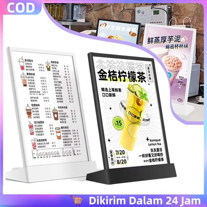 

Menu Board LED A4 Display Light Box Akrilik Hitam Putih untuk Restoran Menu Display Magnetic Standing
