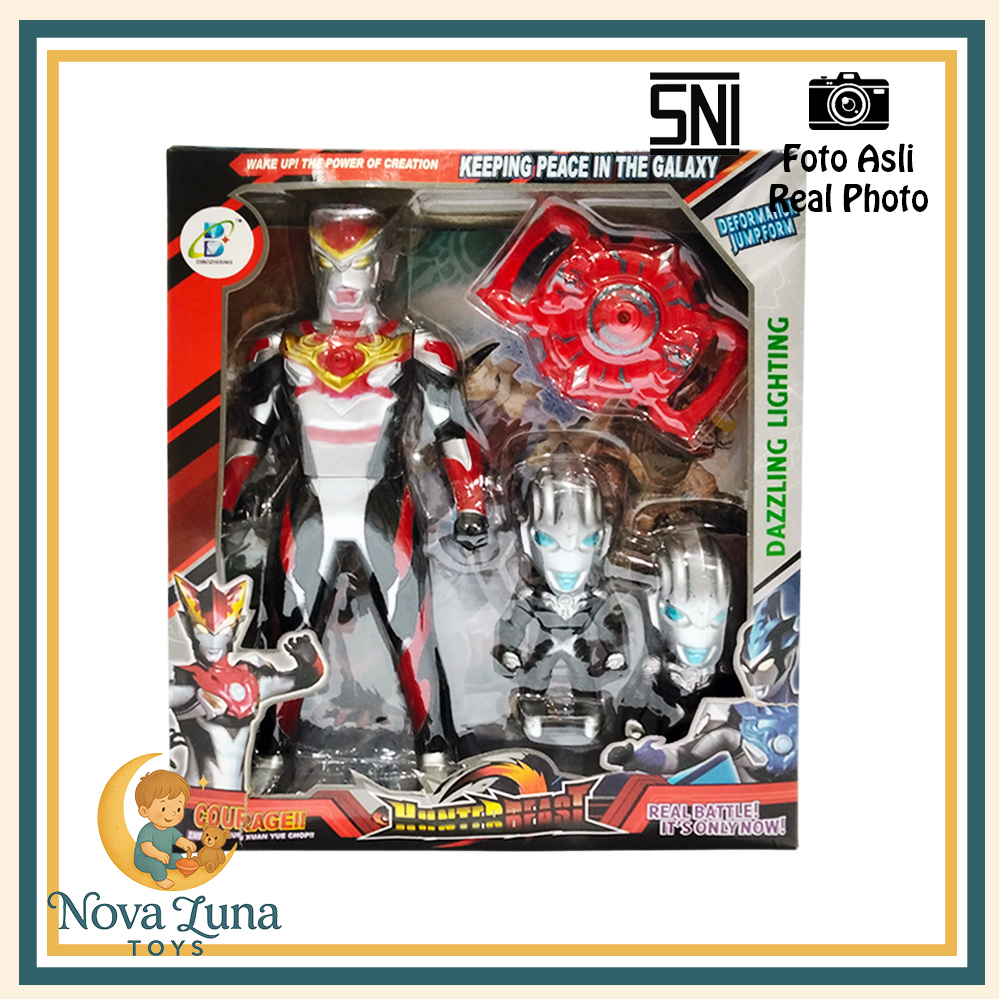 NovaLuna Mainan Anak Robot Ultraman + 2pcs Ultraman Kecil + Senjata Hunter Beast 737-26