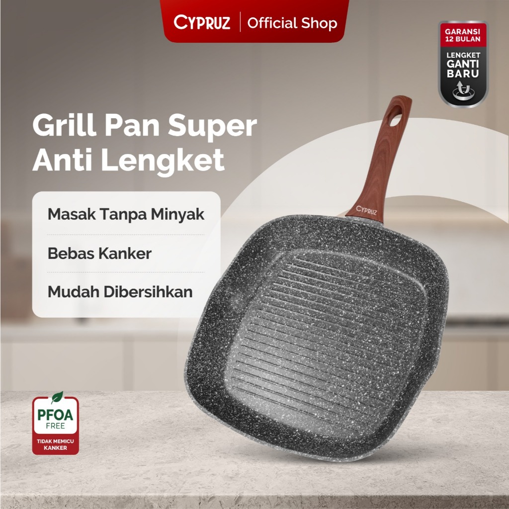 Wajan Panggangan Anti Lengket Grill Pan Grey Marble 28cm