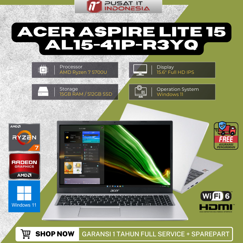 Laptop Acer Ryzen 7 Gen 5 - Laptop Gaming Termurah - Ram 32GB -SSD 512GB - 15" FHD IPS - Windows 11 