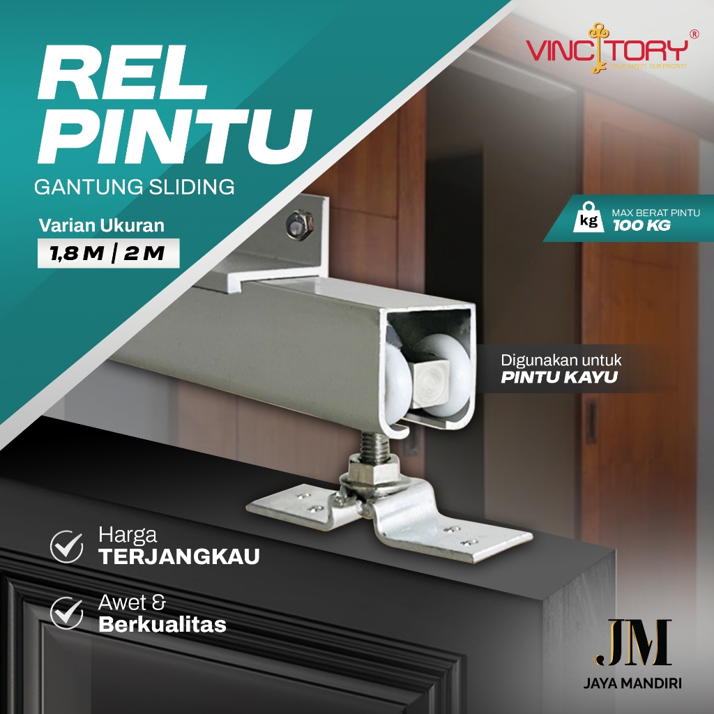 Rel Pintu Kayu Roda Gantung Nylon Sliding Geser Besi Galvanis Rel Pintu Kayu Gantung 1 Set Vincitory