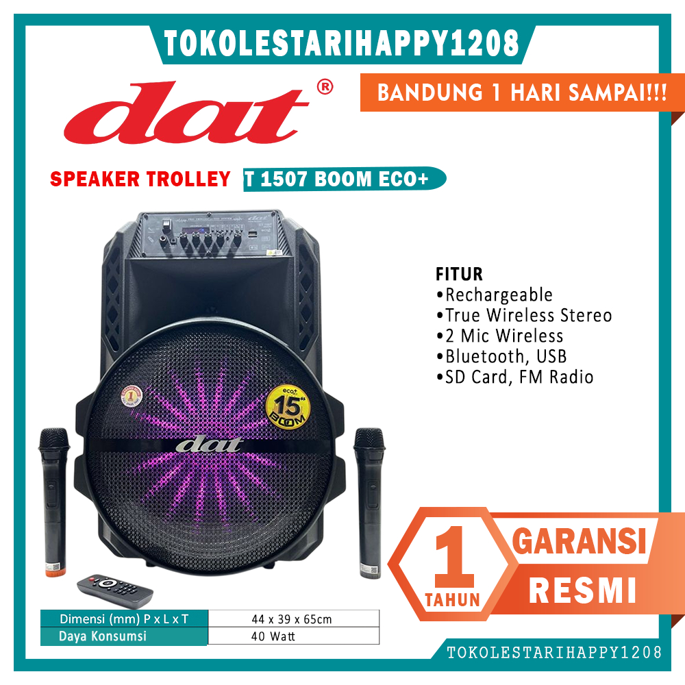 SPEAKER AKTIF TROLLEY 15 INCH DAT DT 1507 DT1507 DT-1507 BOOM ECO+ BLUETOOTH GARANSI RESMI
