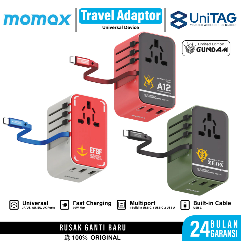 Momax Travel Adaptor Charger MultiPort GaN 1-World PD 70W 35W 25W Type C A USB 4 Port Fast Charging