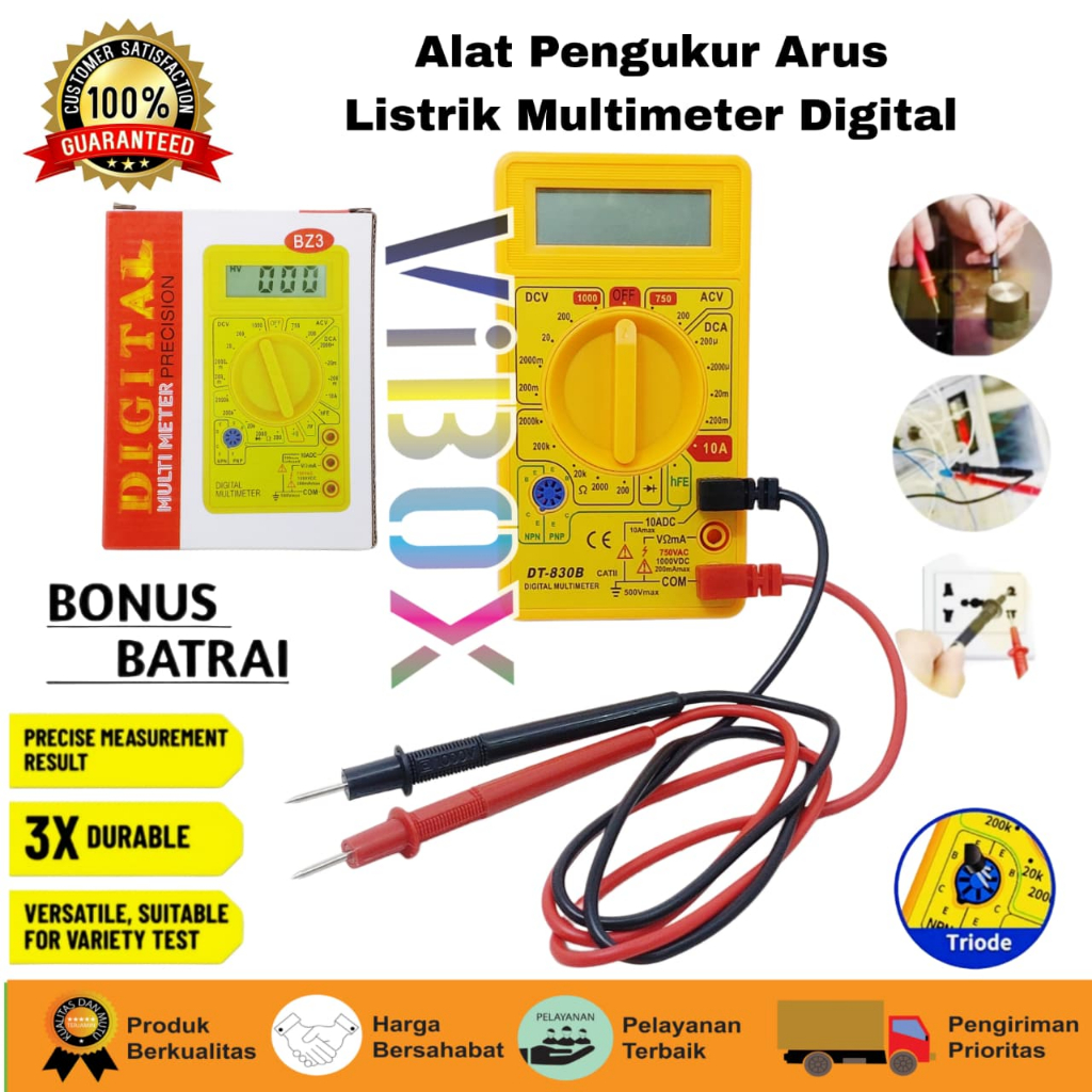 Vibox Multitester Digital DT-830B /BZ3 Alat Pengukur Arus Listrik Multimeter Teknisi [Sen]