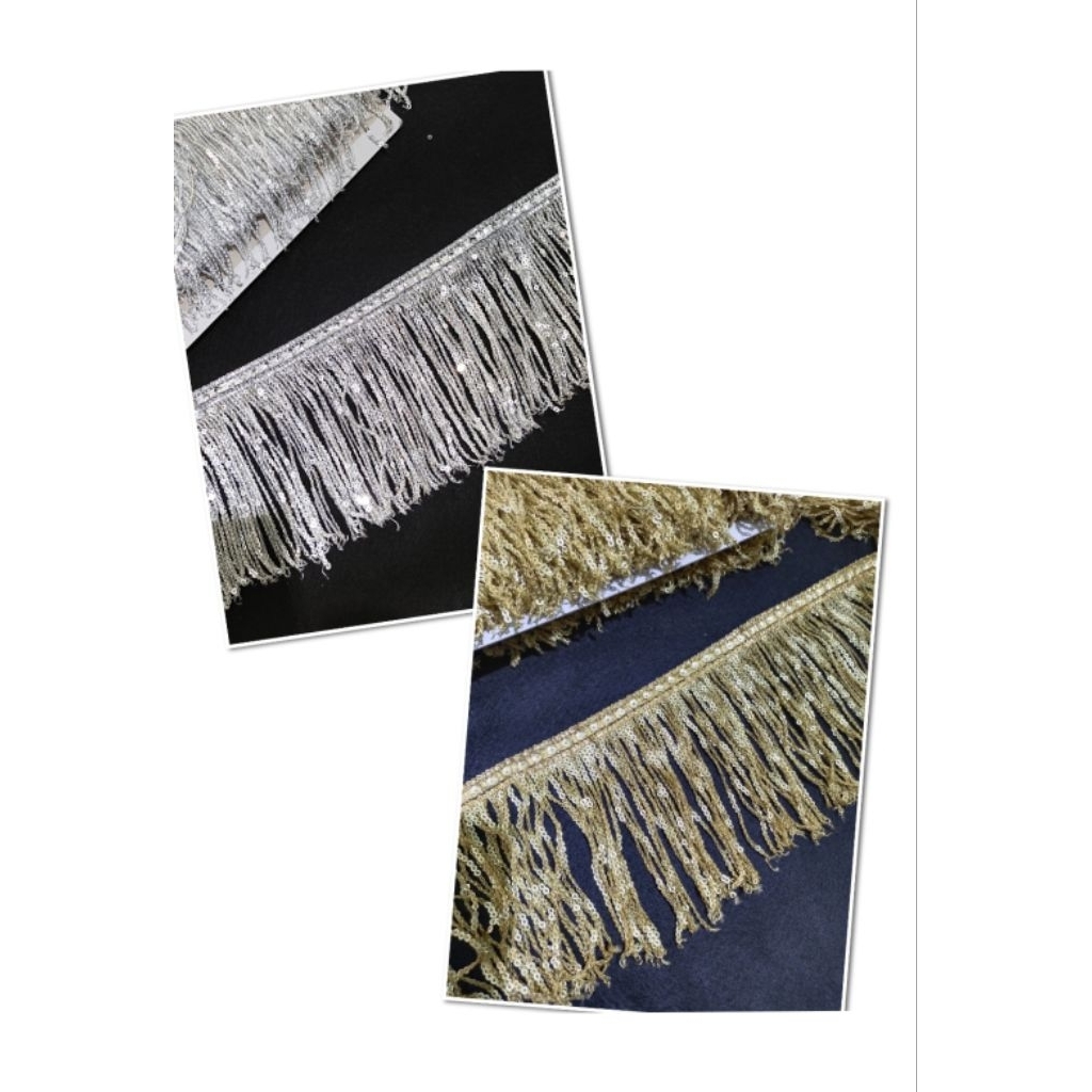 Renda rumbai emas silver