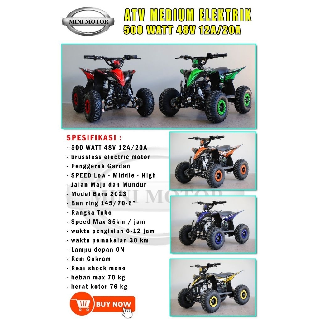 ATV MINI LISTRIK Gardan 48V550watt Kuat Dewasa