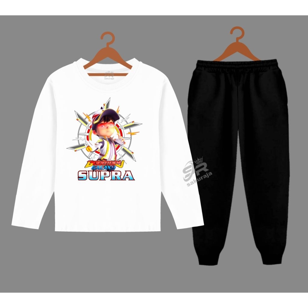 setelan baju anak lengan panjang motif karakter Boboiboy galaxy Supra/usia 3-17 tahun