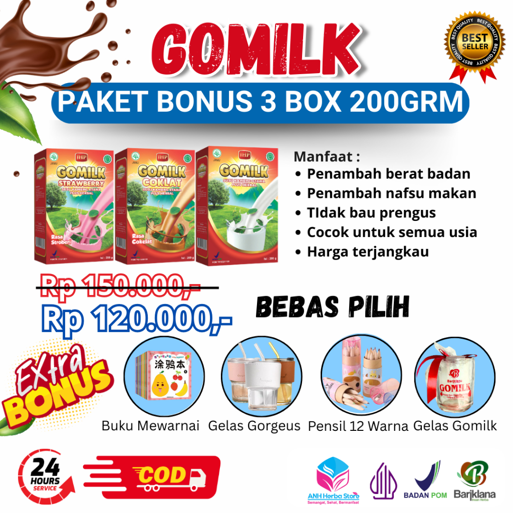 

PAKET 3 BOX GOMILK GRATIS Kambing Etawa Plus Herbal