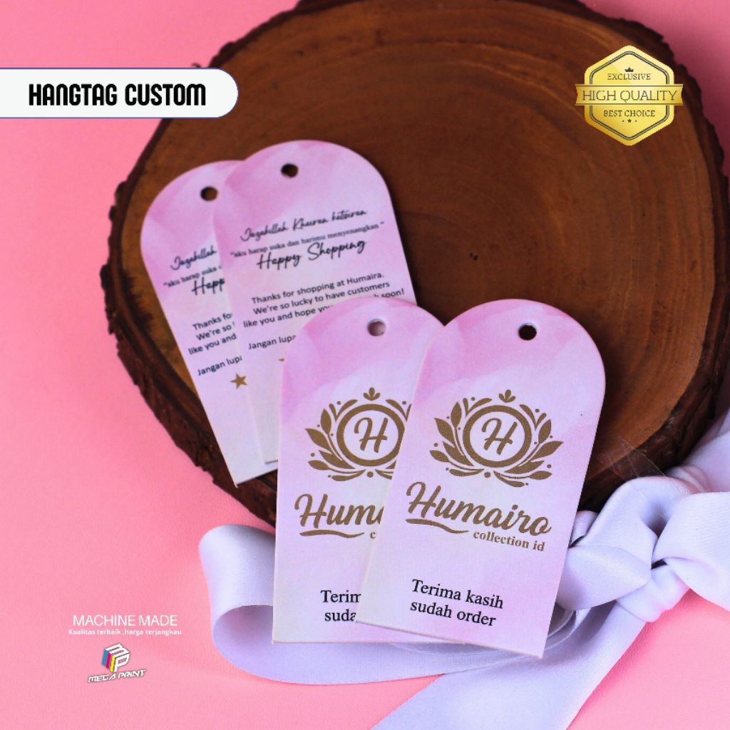 

Hang Tag Baju Custom AP 260 gram Hang Tag Laminasi Glosy/Dof Label Baju Custom 100 pcs Label Hijab