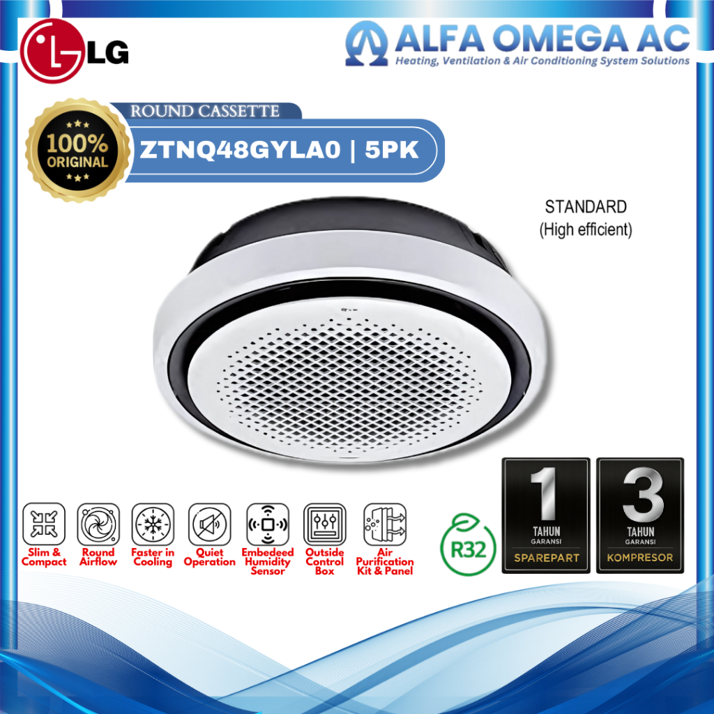 AC LG 5PK ZTNQ48GYLA0 Round Cassette | 3D Turbo Fan | Auto Airflow | Area Tangerang BSD