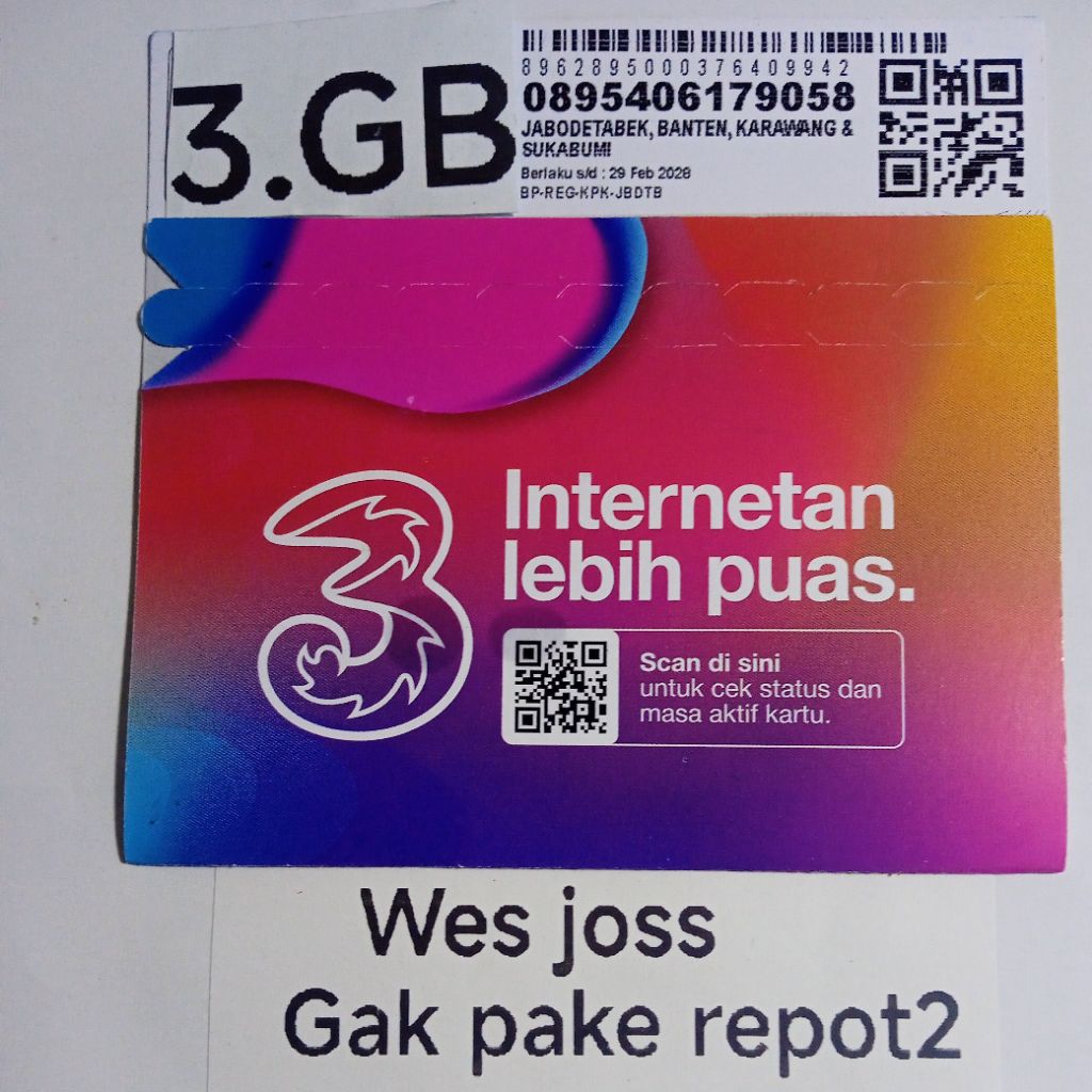kartu perdana three kuota 3gb