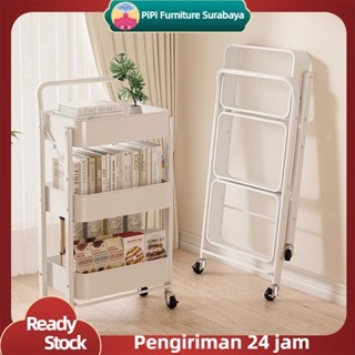 PiPi Furniture Rak Kamar Tidur Dapur Troli Kamar Mandi Serbaguna Putih Beroda Rak Penyimpanan