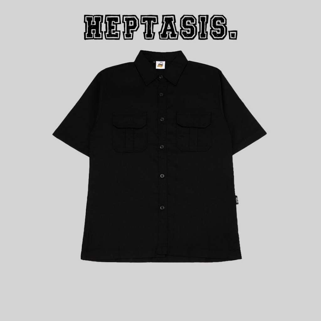 KEMEJA PRIA WORKSHIRT POLOS HITAM LENGAN PENDEK - KEMEJA KERJA PRIA