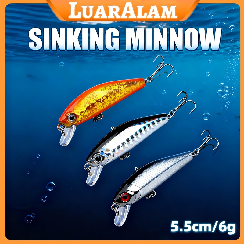 Umpan Minnow Sinking Lures Baits Fishing 5.5cm 6g Mini Treble Hook Lure Baits Casting Pancing Fishin