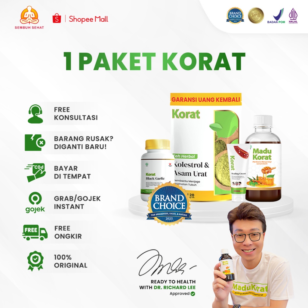 Korat Paket Hemat Kolesterol Asam Urat Terdiri Dari Teh Herbal Dan Madu Alami Resmi BPOM