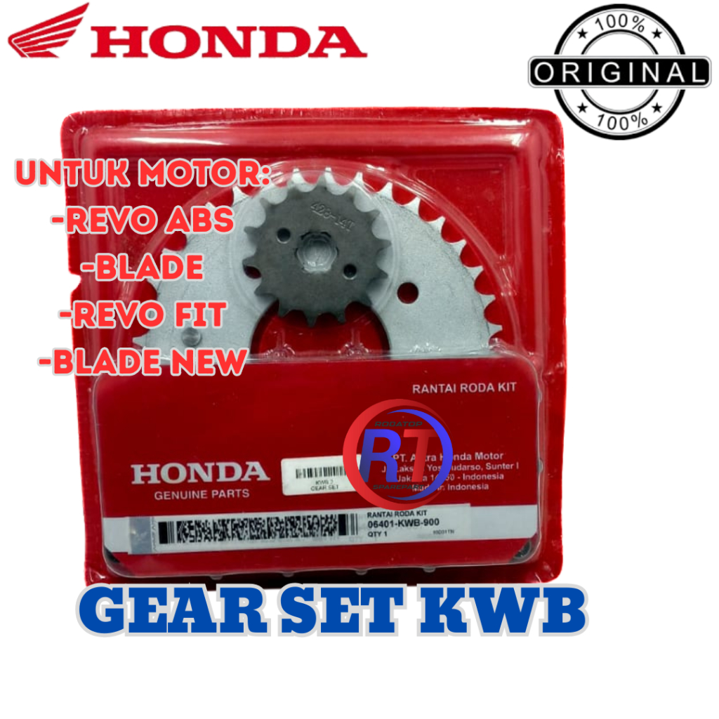 GEAR SET+RANTAI KWB HONDA ORIGINAL UNTUK MOTOR BLADE 110 OLD/NEW REVO ABS REVO ABSOLUTE REVO FIT ORI