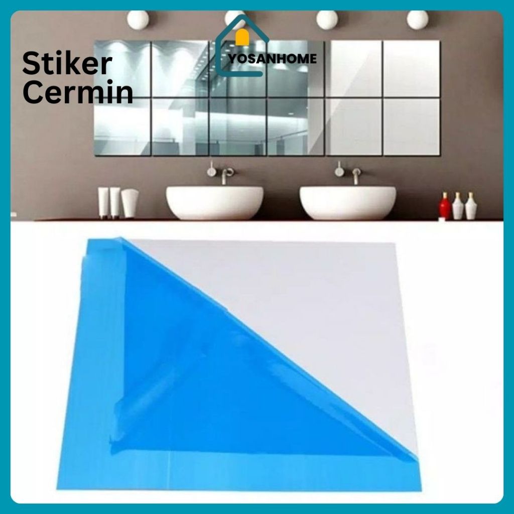 Stiker Cermin Dinding Anti Pecah Tempel Persegi Rectangular 15X15cm Kotak Mirror Wall Decoration Sti