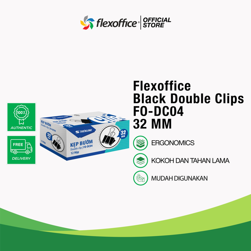 

FLEXOFFICE BLACK DOUBLECLIPS FO-DC04 32MM binder klip kokoh kuat besar dokumen tebal kantor sekolah